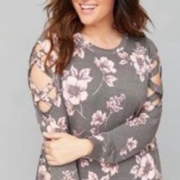 Lane Bryant Gray&Pink Floral Sweatshirt Dress Sz.14/16 - Picture 2 of 9
